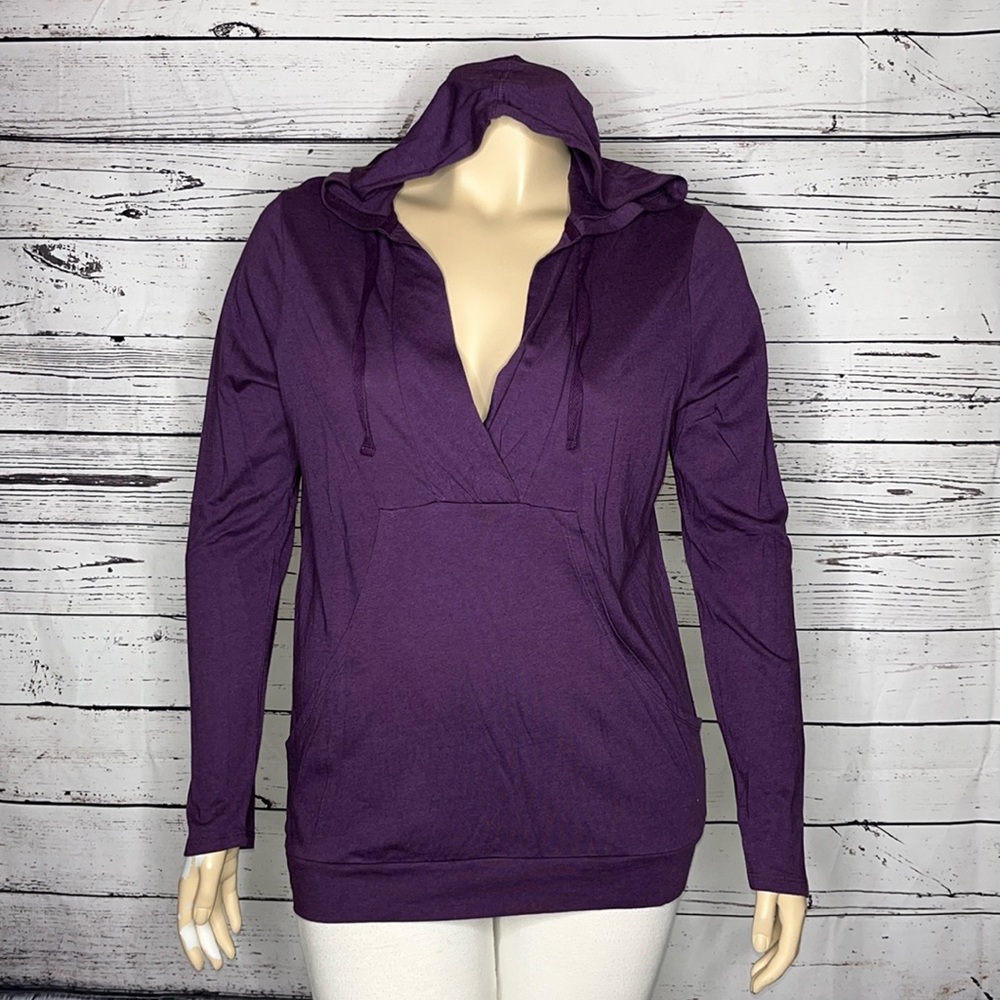 Gap NWT Size XL Purple Cotton/Modal Blend Kangaroo Pocket Hooded Shirt Top